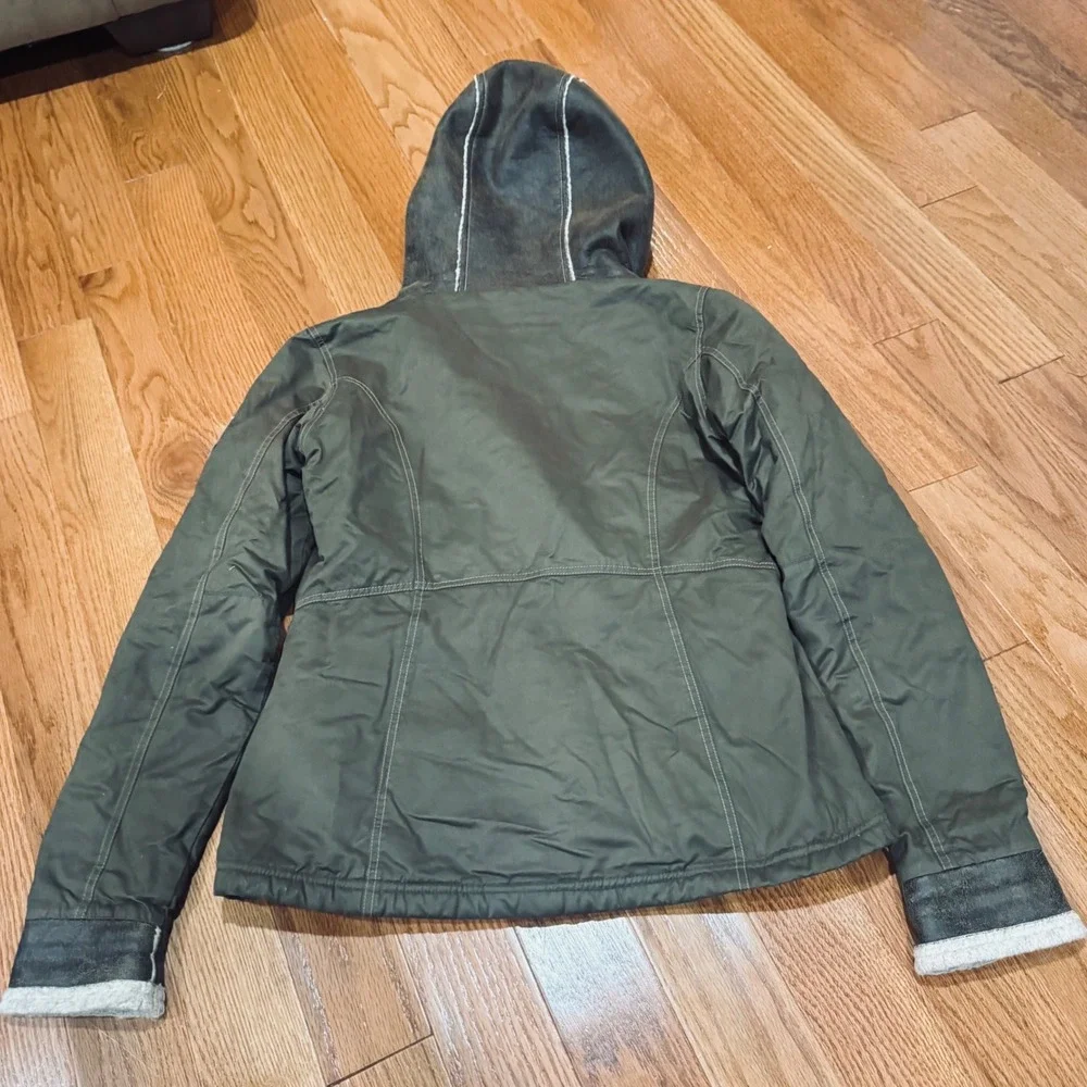 KUHL Women's Olive Green Faux Fur Trim Hooded Fleece Lined Jacket Small